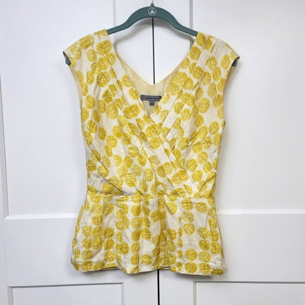 Classiques Entier Silk Blend Yellow Vneck Wrap Peplum Blouse, Small